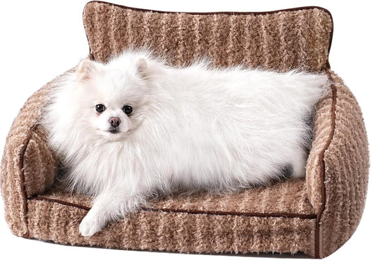 Orthopedic small dog and cat Couch For Indoor Cats - 26x19x11.8 Inch Pet Bed with Removable Washable Cover & Non-Slip Bottom, Small Dog Bed For Puppies, Brown