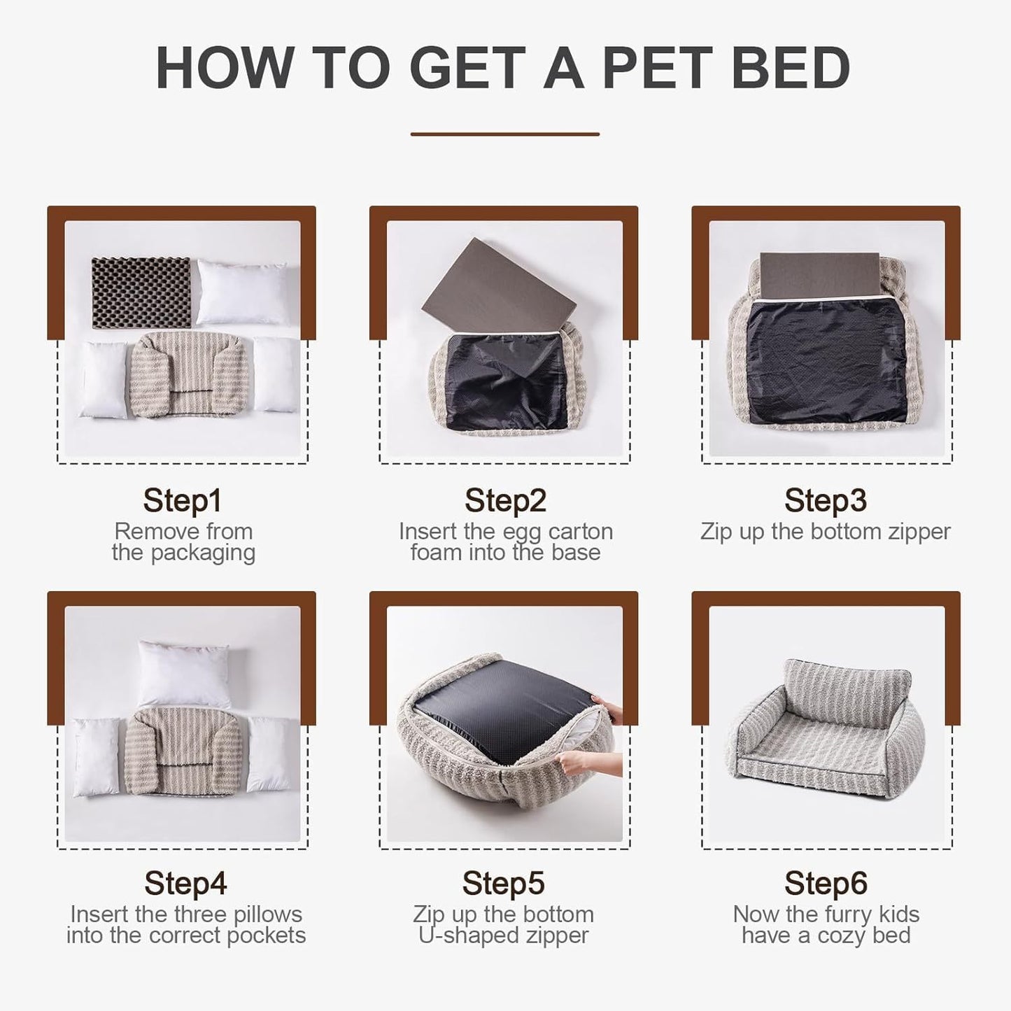 Orthopedic small dog and cat Couch For Indoor Cats - 26x19x11.8 Inch Pet Bed with Removable Washable Cover & Non-Slip Bottom, Small Dog Bed For Puppies, Brown