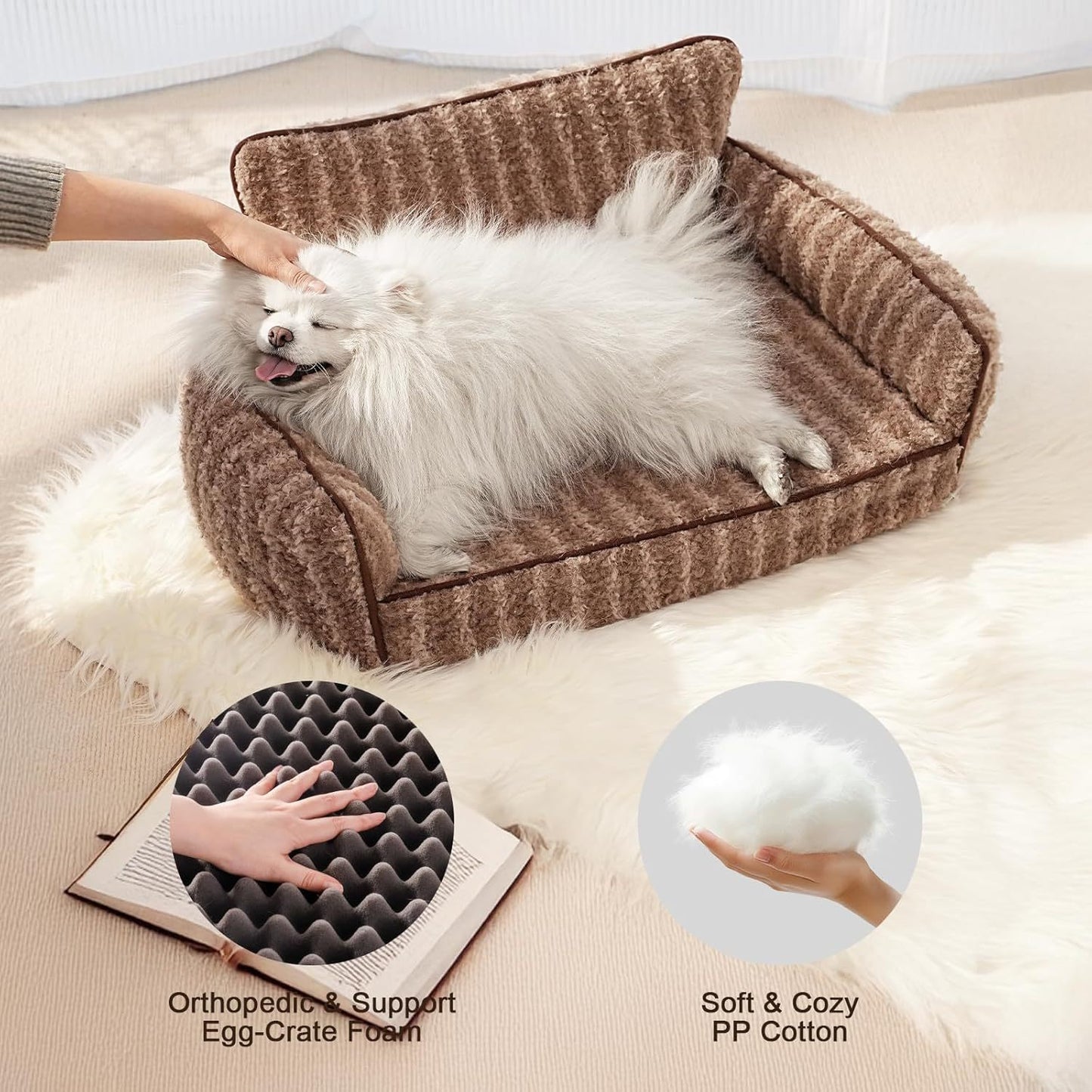 Orthopedic small dog and cat Couch For Indoor Cats - 26x19x11.8 Inch Pet Bed with Removable Washable Cover & Non-Slip Bottom, Small Dog Bed For Puppies, Brown