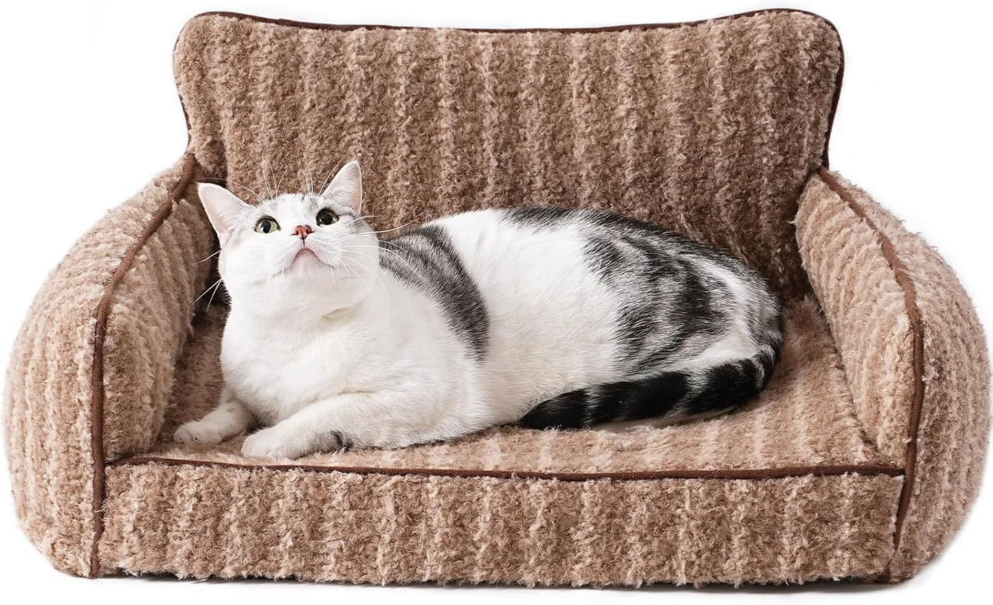 Orthopedic small dog and cat Couch For Indoor Cats - 26x19x11.8 Inch Pet Bed with Removable Washable Cover & Non-Slip Bottom, Small Dog Bed For Puppies, Brown